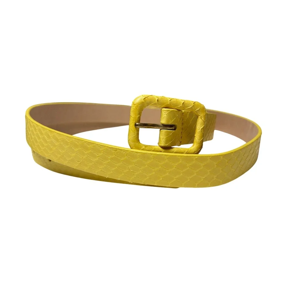 Snake Embossed Skinny Belt J.Crew Leather Wrapped Buckle Yellow Size M